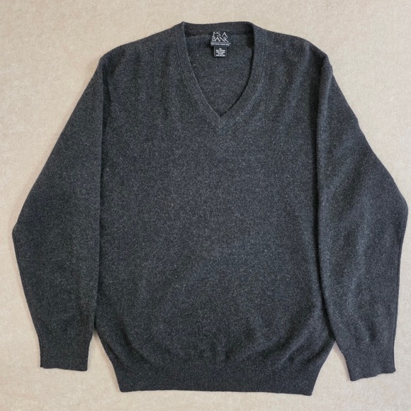 Jos A Bank 100% Cashmere Sweater Sz XL V Neck Charcoal Gray Old Money Preppy - Picture 9 of 11